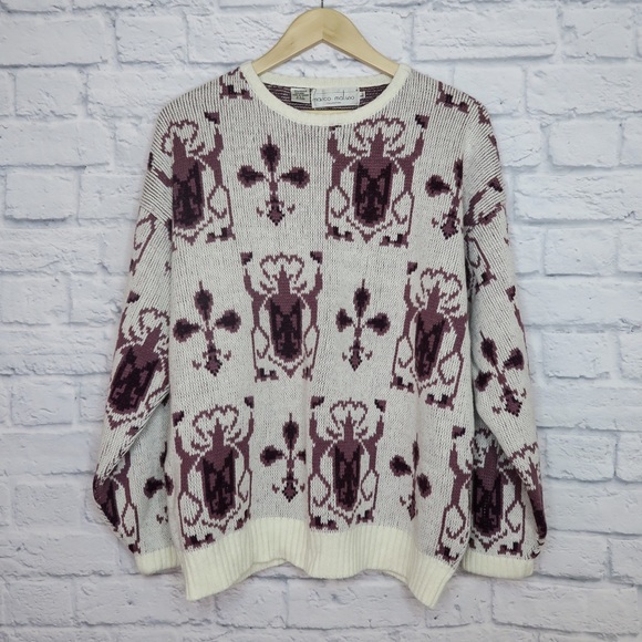 Vintage 80s Geometric Abstract Purple Sweater - Picture 3 of 6